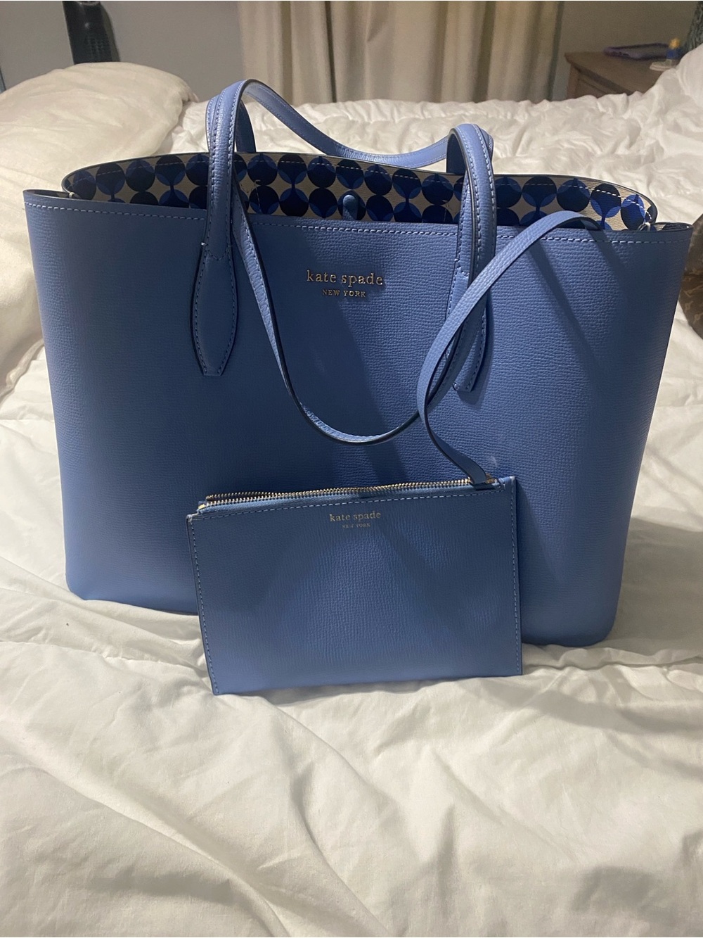 kate spade Blue Leather Tote with Detachable Pouch